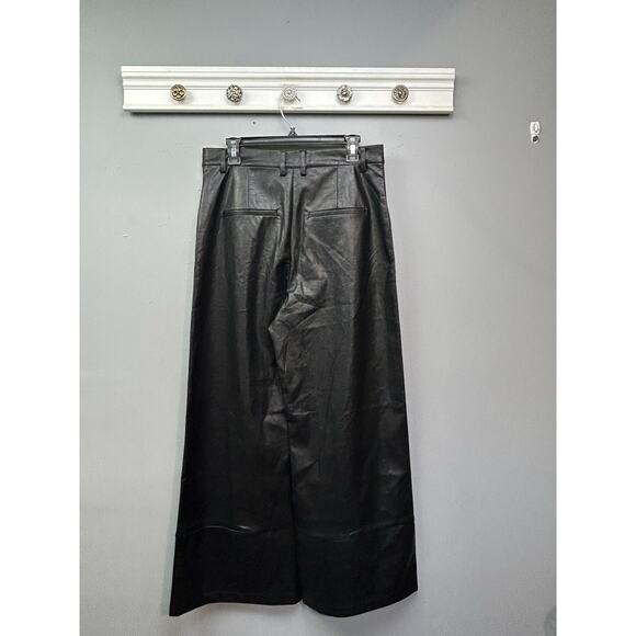 Bardot Marlowe Vegan Leather Wide Leg Pants Womens 10 Black Pockets Revolve - Picture 6 of 10